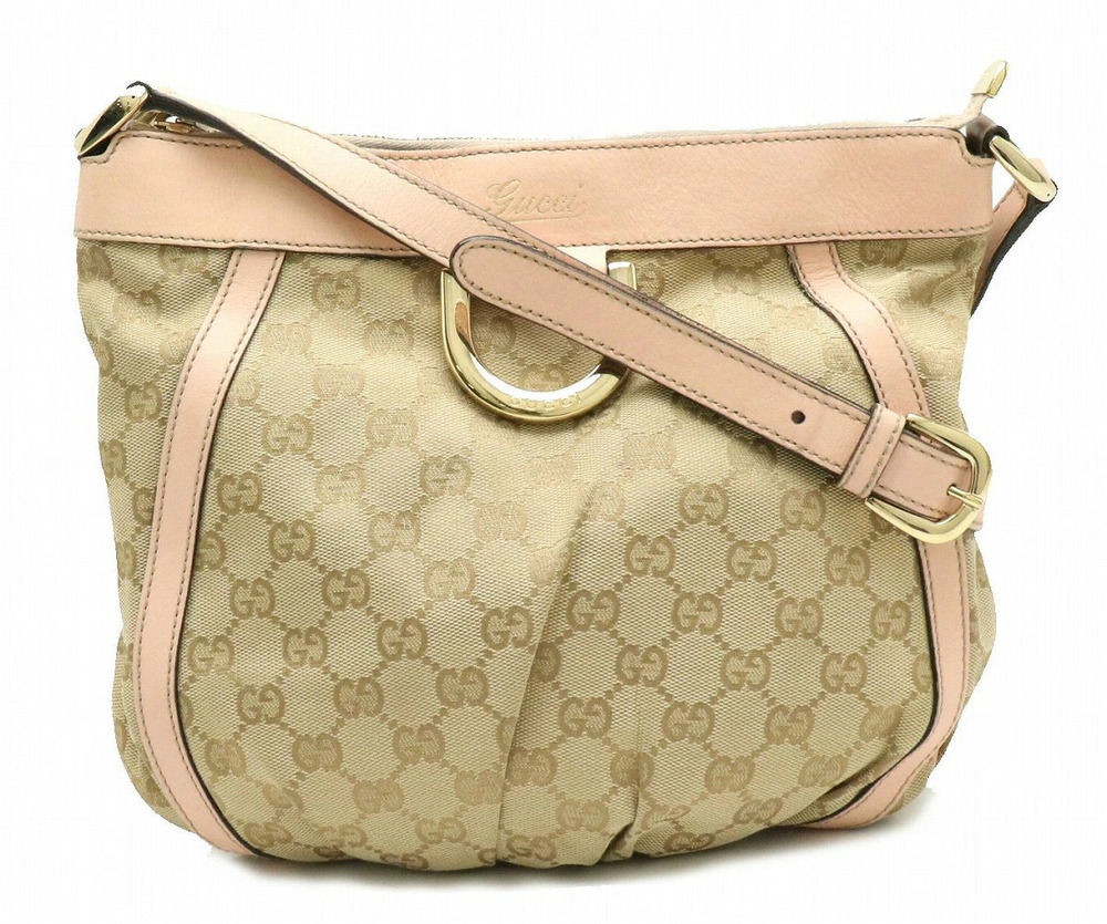 Gucci GG Canvas Abbey Crossbody Bag Leather Beige Cream Salmon Pink
